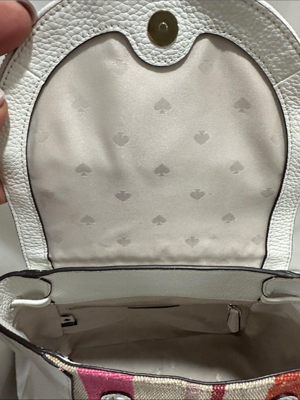 kate spade White Leather Backpack with Pink & Orange Stripes EUC - Picture 8 of 10